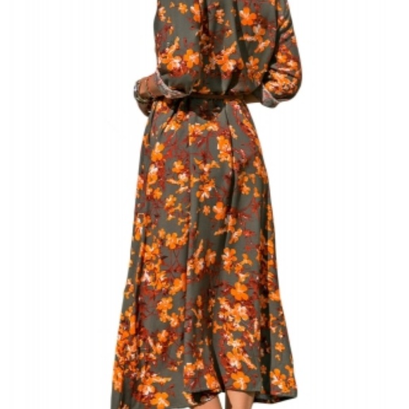Coming Soon! || Orange Floral Shirt Dress w/Belt - Picture 2 of 2
